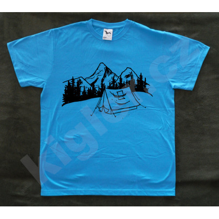 Turistické tričko - stan a hory
